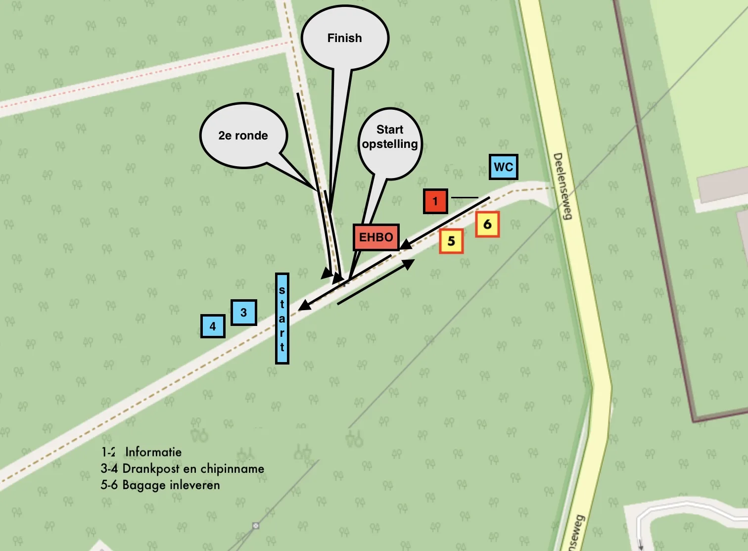 Luchtfoto van start en finish op parkeerterrein Kattenberg aan de Deelenseweg