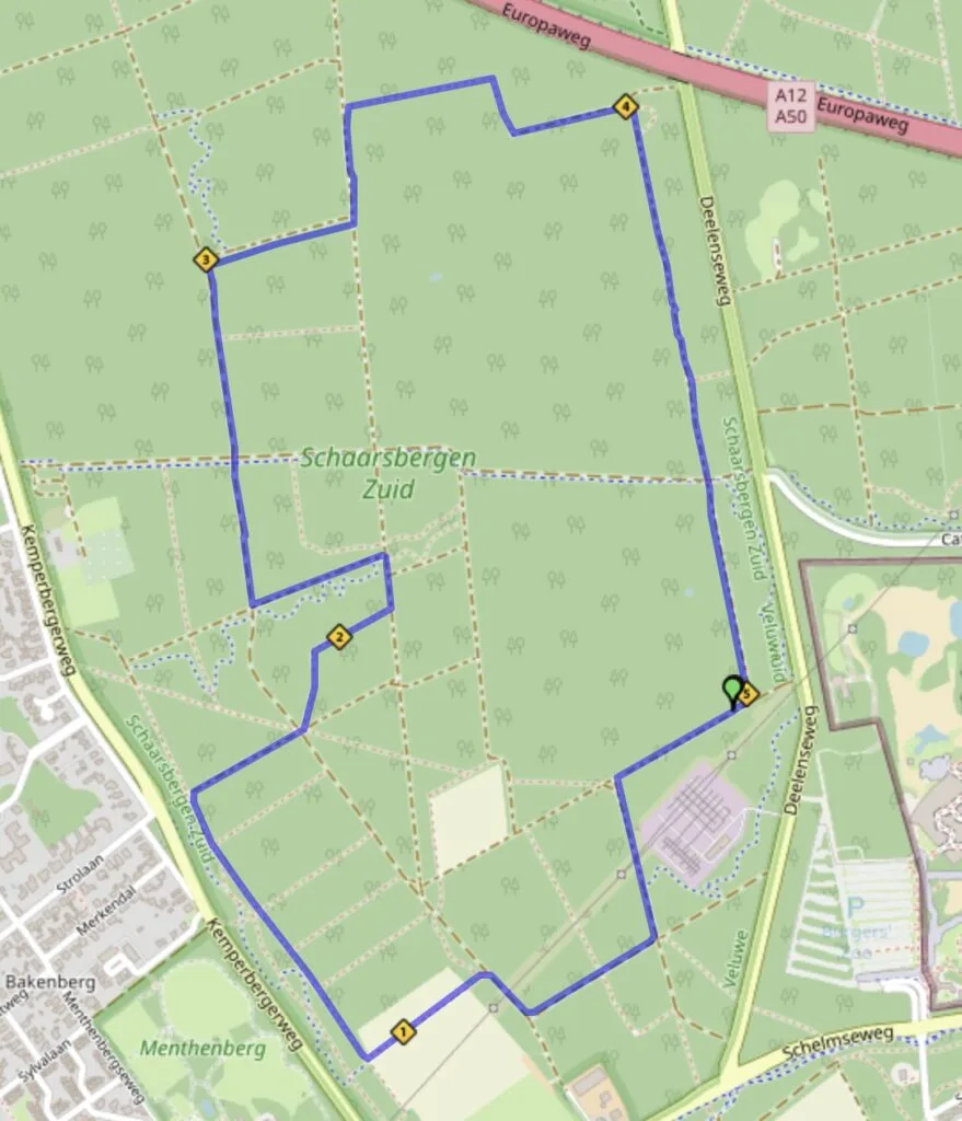 Kaart van de ronde van 5 kilometer bij Burgers' Zoo
